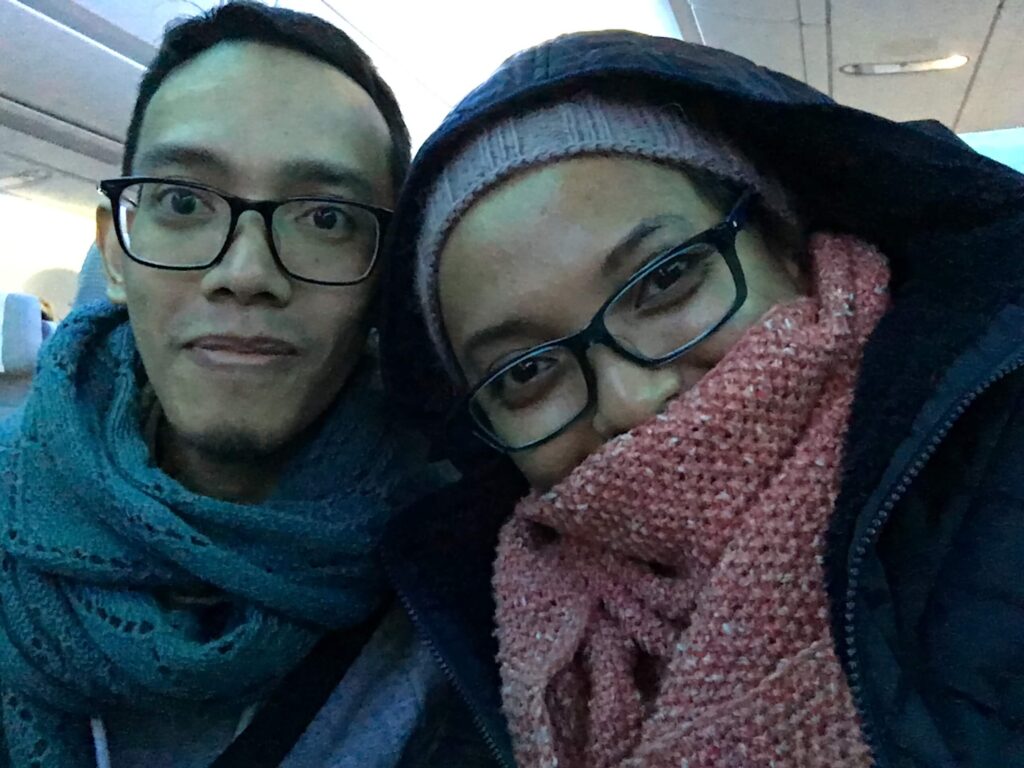 My husband and I wore knitted shawls and hats in the flight to Helsinki in 2017